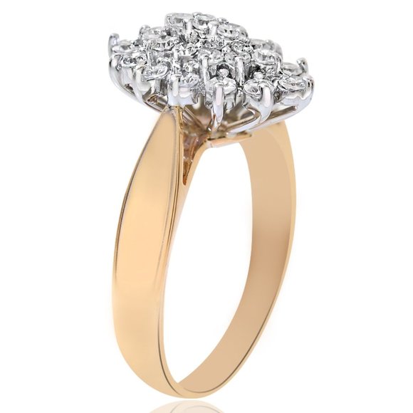 0.35 Carat Round Cut Diamond Cluster Pyramid 14k Gold Ring - Picture 2 of 3